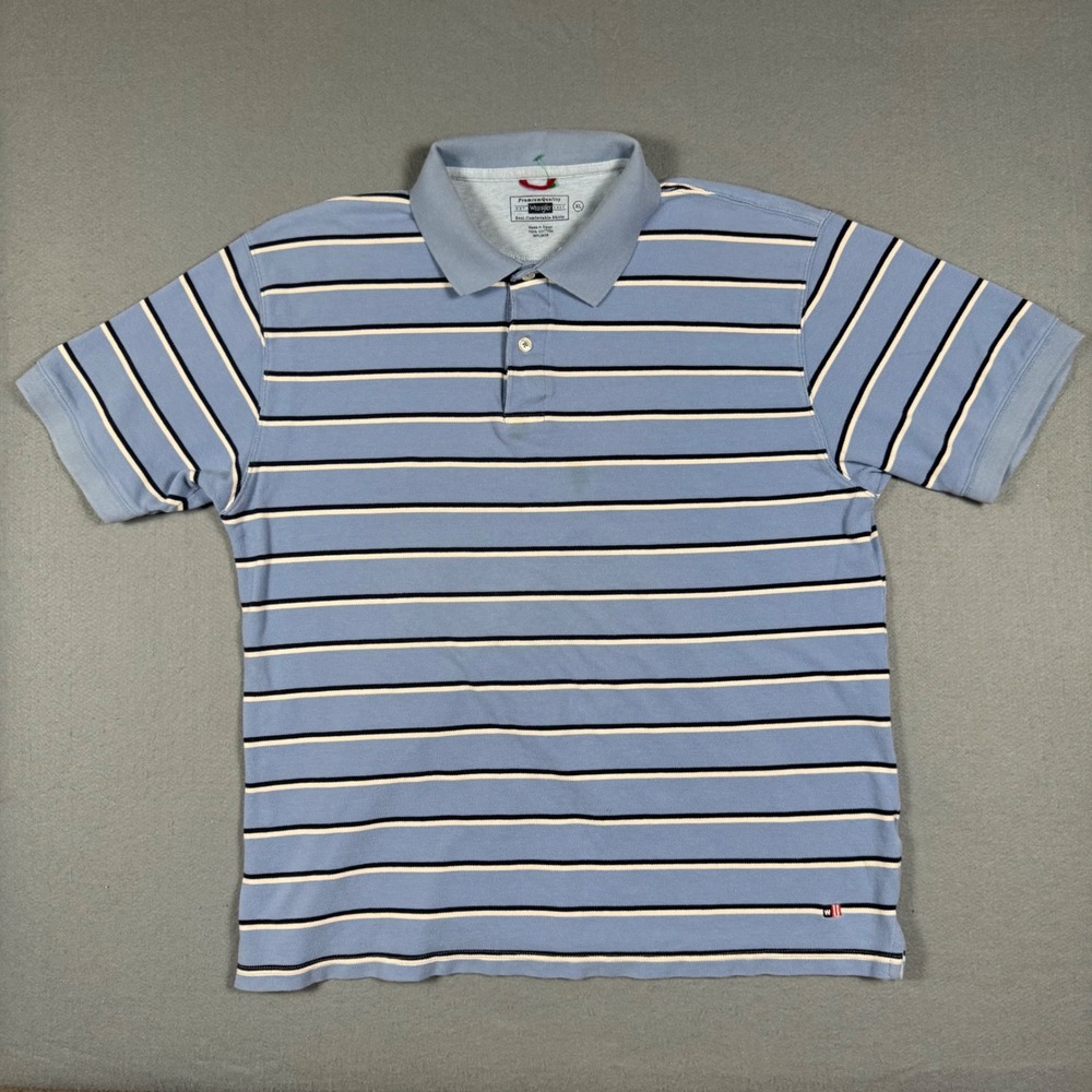 Wrangler Mens XL Blue Striped Polo Shirt Short Sleeve Cotton Casual Preppy XL